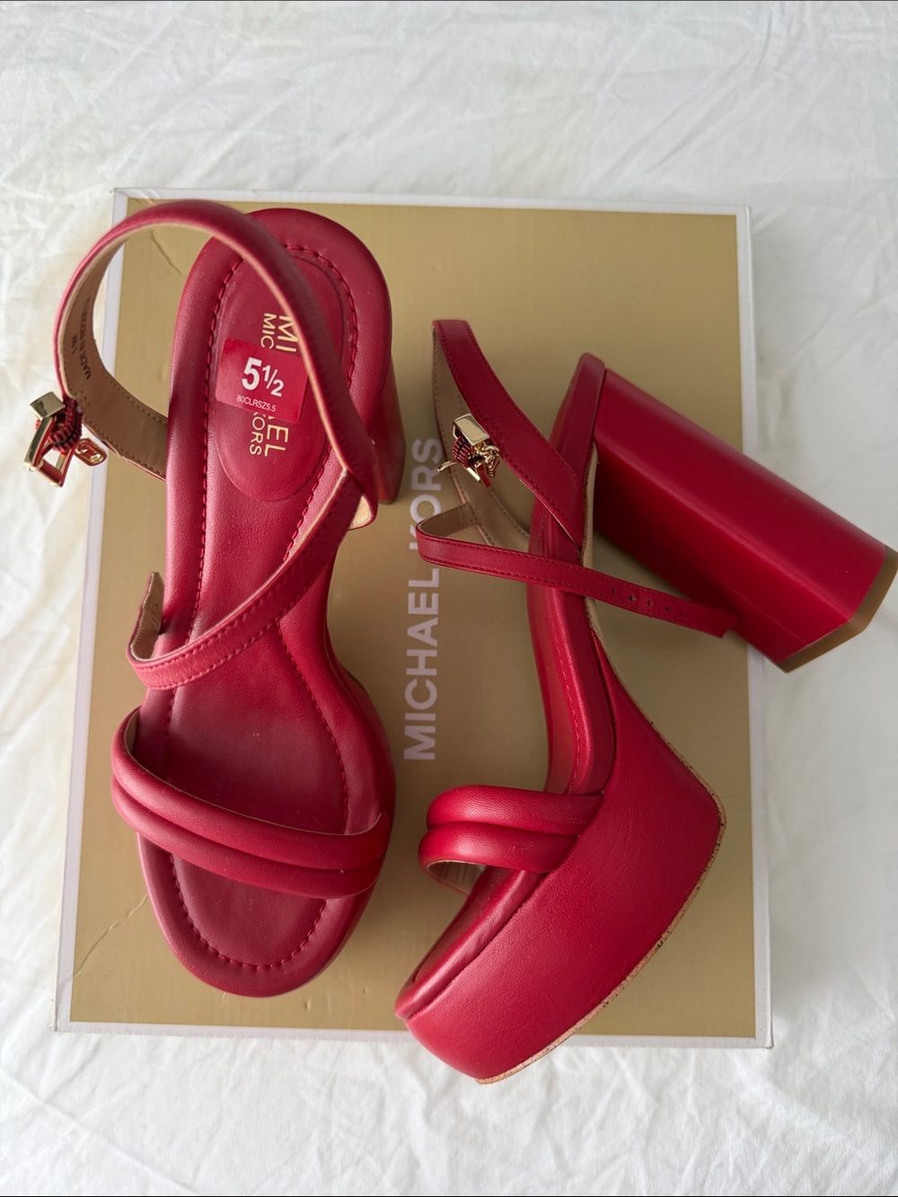 Michael Kors Red Platform Block Heel Sandals